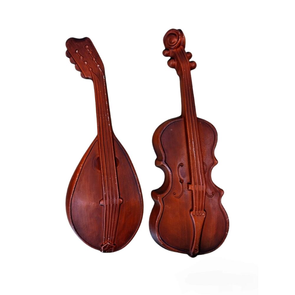 Musical Instruments Wall Decor Mid Century Violin Mandolin Royal Cast Metal Red